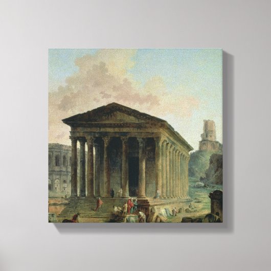 Het Maison Carree met het amfitheater Canvas Afdruk (Voorkant)