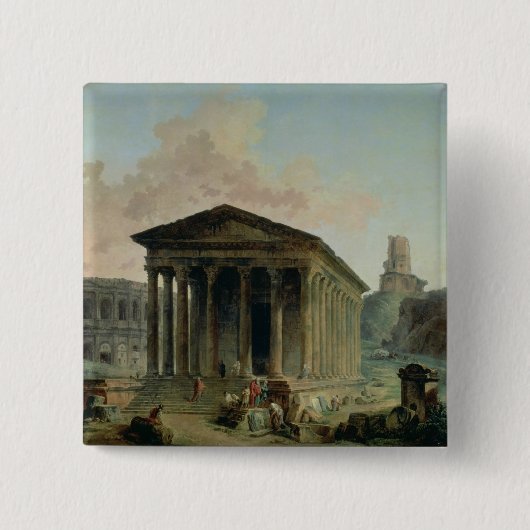 Het Maison Carree met het amfitheater Vierkante Button 5,1 Cm (Voorkant)