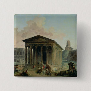 Het Maison Carree met het amfitheater Vierkante Button 5,1 Cm