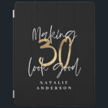 Het maken van 30 kijken goed gouden verjaardagsvie iPad cover<br><div class="desc">Viel je 30ste verjaardag in stijl met dit zwarte,  witte en goudeffect 30 en geweldig verjaardagsontwerp. Een modern ontwerp met manuscripttekst en gewaagde grafiek. Verander de kleur om aan te passen. Een deel van een collectie.</div>