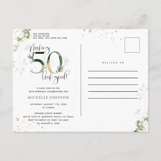 Het maken van 50 blik Goede Groene Goud Botanische Uitnodiging Briefkaart (Achterkant)