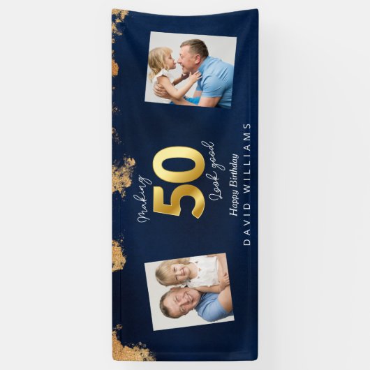 Het maken van 50 ziet er goed uit blauw en gouden spandoek (Verticaal)