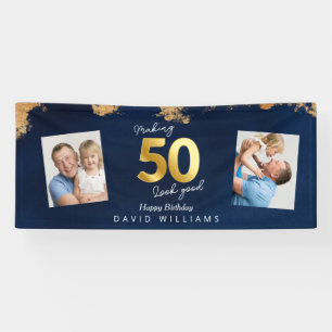Het maken van 50 ziet er goed uit blauw en gouden spandoek