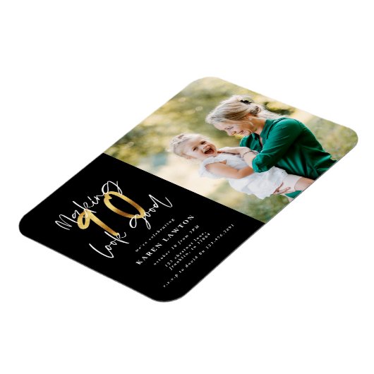 Het maken van 90 ziet er goed uit gouden verjaarda magneet (Linkerzijde)