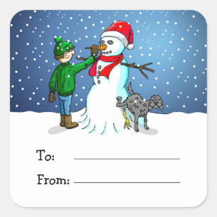 Het maken van een Kerstsneeuwman Vierkante Sticker