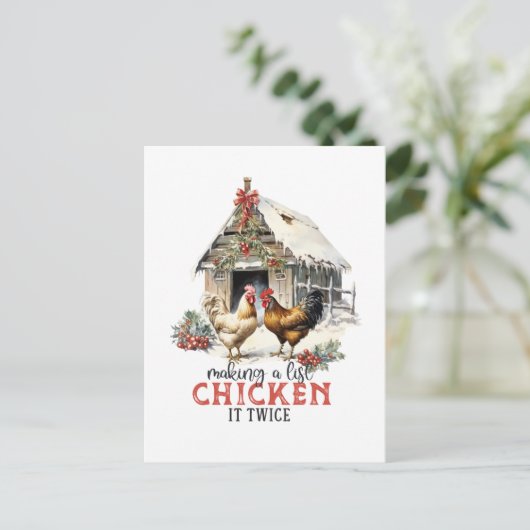 "Het maken van een lijst, Chicken it two" Puns Chr Briefkaart (Staand voorkant)