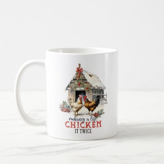 "Het maken van een lijst, Chicken it two" Puns Chr Koffiemok (Links)