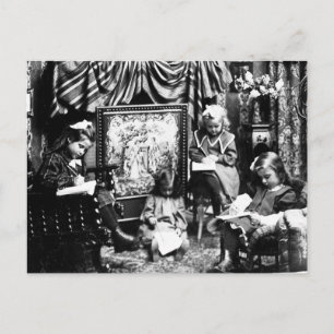 Het maken van hun lijsten voor Santa -  Stereoview Feestdagenkaart