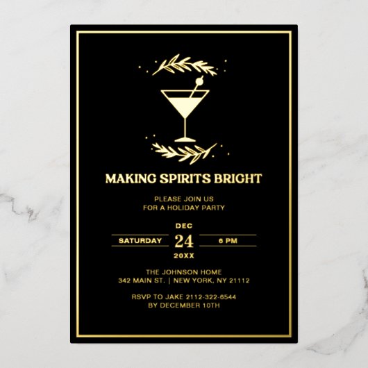 Het maken van Spirits Bright Black Gold Christmas  Folie Uitnodiging (Voorkant)