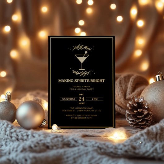 Het maken van Spirits Bright Black Gold Christmas  Folie Uitnodiging