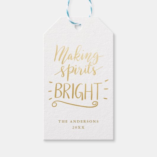 Het maken van Spirits Bright Gold Script Modern Cadeaulabel (Voorkant)
