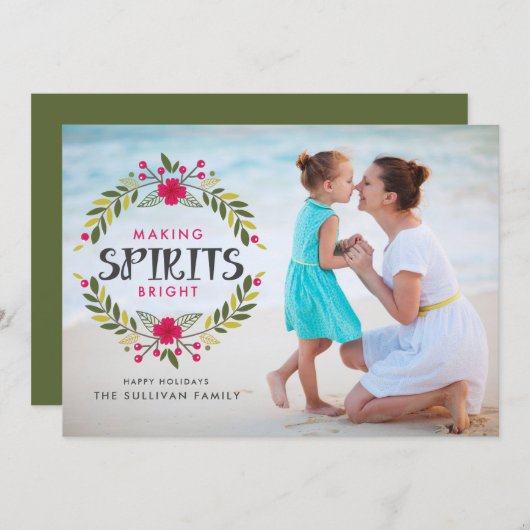 Het maken van Spirits Bright Wreath Kerstfoto Feestdagenkaart (Voorkant / Achterkant)