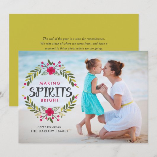 Het maken van Spirits Bright Wreath Kerstfoto Feestdagenkaart (Voorkant / Achterkant)
