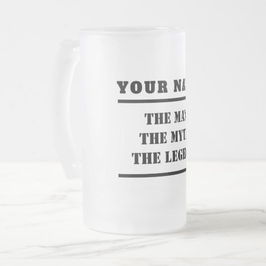 Het Man De mythe De Legende Aangepaste tekst Matglas Bierpul (Voorkant links)