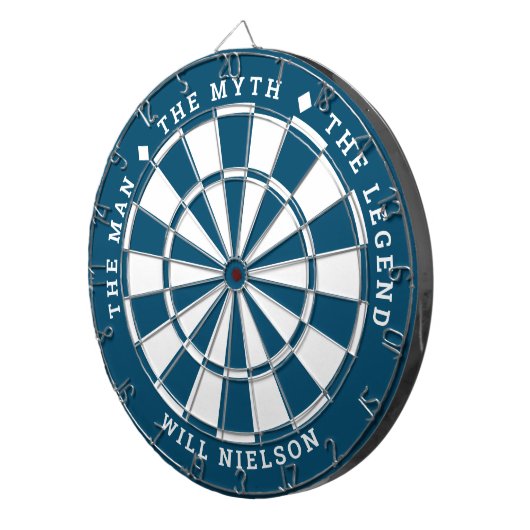 "Het man, de mythe, de legende" | Ocean Blue Dartbord (Voorkant Rechts)