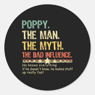 Het Man de mythe de slechte invloed hij weet alles Ronde Sticker