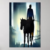 Het man en het paard in de stad | AI Art Poster (Voorkant)