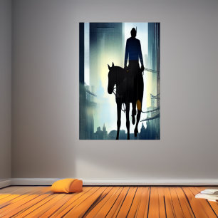 Het man en het paard in de stad   AI Art Poster