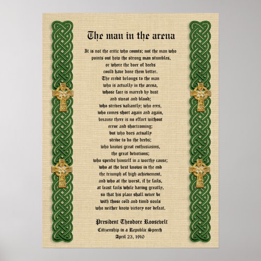 "Het man in de arena" Theodore Roosevelt Poster (Voorkant)