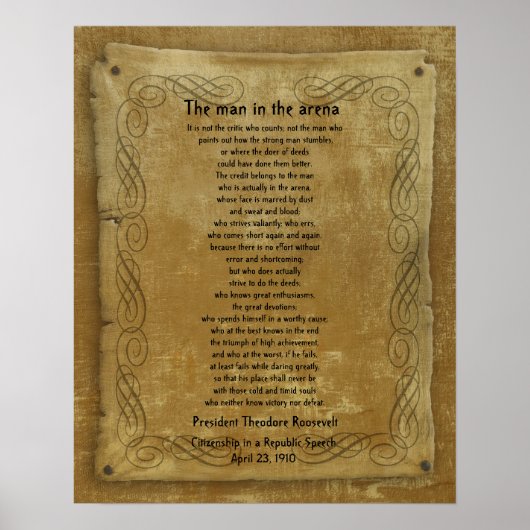 "Het man in de arena" Theodore Roosevelt Poster (Voorkant)