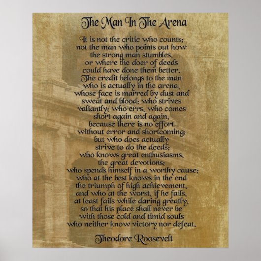 "Het man in de arena" Theodore Roosevelt Poster (Voorkant)
