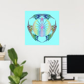 Het Man in de doolhof - Tribaal Tattoo gekleurd Poster (Thuiskantoor)