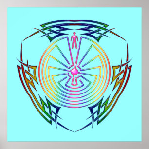 Het Man in de doolhof - Tribaal Tattoo gekleurd Poster