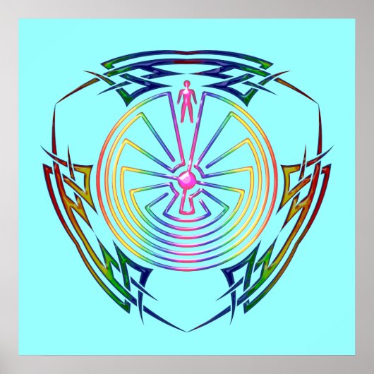 Het Man in de doolhof - Tribaal Tattoo gekleurd Poster (Voorkant)