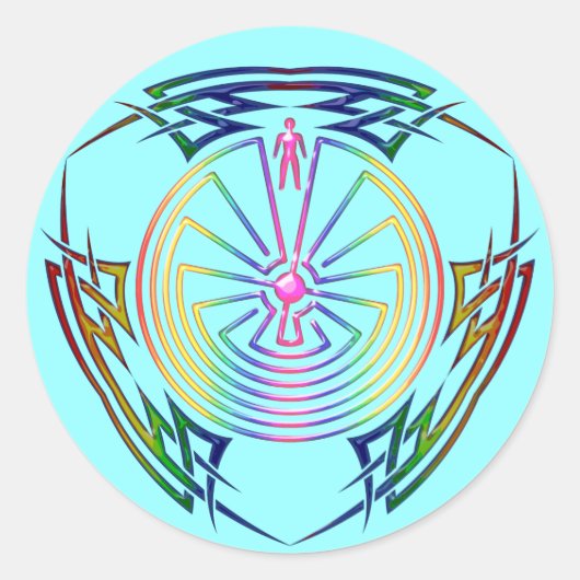 Het Man in de doolhof - Tribaal Tattoo gekleurd Ronde Sticker (Voorkant)
