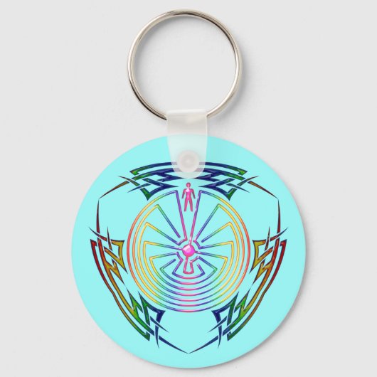 Het Man in de doolhof - Tribaal Tattoo gekleurd Sleutelhanger (Voorkant)
