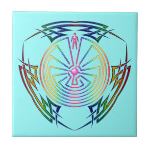 Het Man in de doolhof - Tribaal Tattoo gekleurd Tegeltje