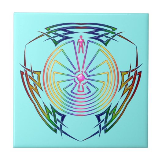 Het Man in de doolhof - Tribaal Tattoo gekleurd Tegeltje (Voorkant)