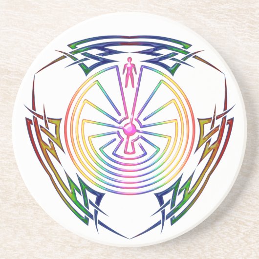 Het Man in de doolhof - Tribaal Tattoo gekleurd Zandsteen Onderzetter (Voorkant)
