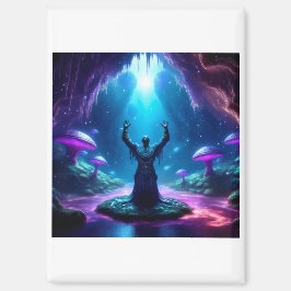 Het Man in de grot heeft de armen naar de hemel ge Magneet