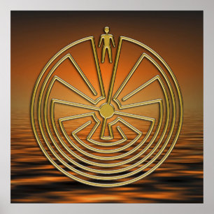 Het Man in de Maze - goud Poster