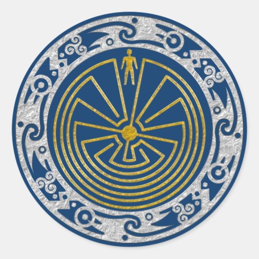 Het Man in de Maze - Ornament gouden zilver Ronde Sticker (Voorkant)