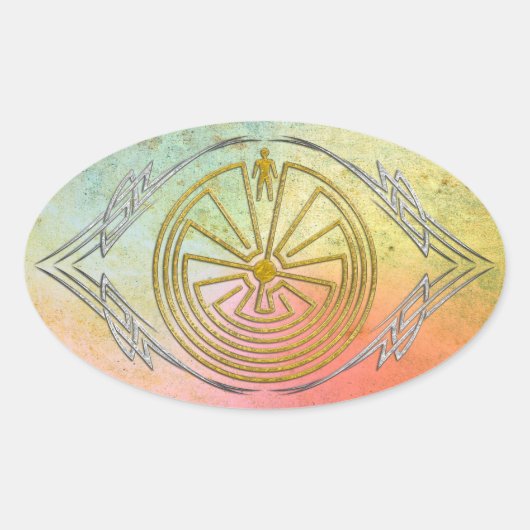 Het Man in de Maze - Tribaal goud zilver Ovale Sticker (Voorkant)