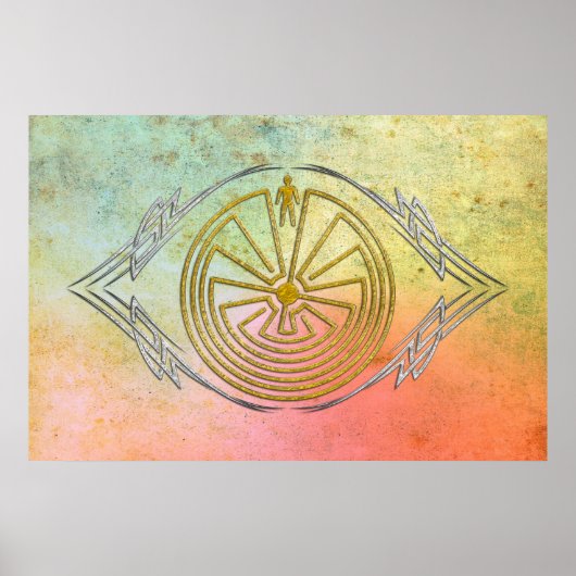 Het Man in de Maze - Tribaal goud zilver Poster (Voorkant)