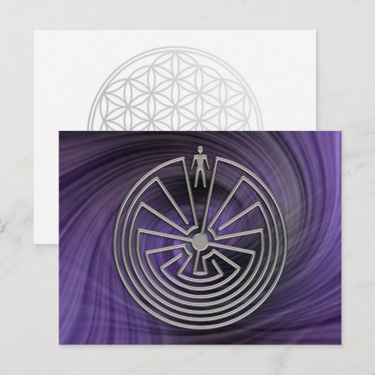 Het Man in de Maze - zilver | paarse draf Briefkaart (Voorkant / Achterkant)
