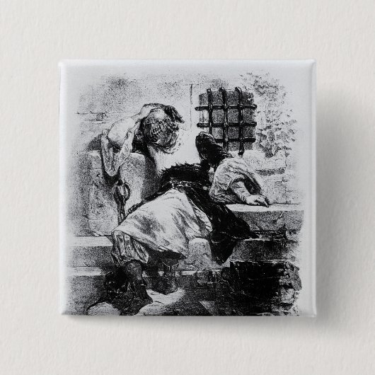 Het Man in het ijzermasker in zijn gevangenis Vierkante Button 5,1 Cm (Voorkant)