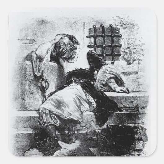 Het Man in het ijzermasker in zijn gevangenis Vierkante Sticker (Voorkant)