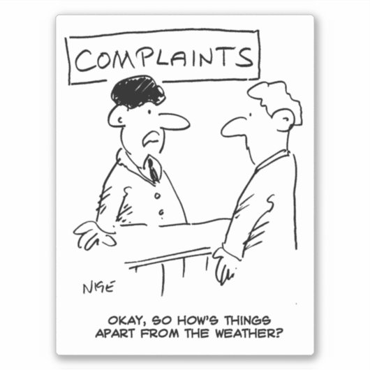 Het man klaagt over de Cartoon van het Weer. Sticker (Voorkant)