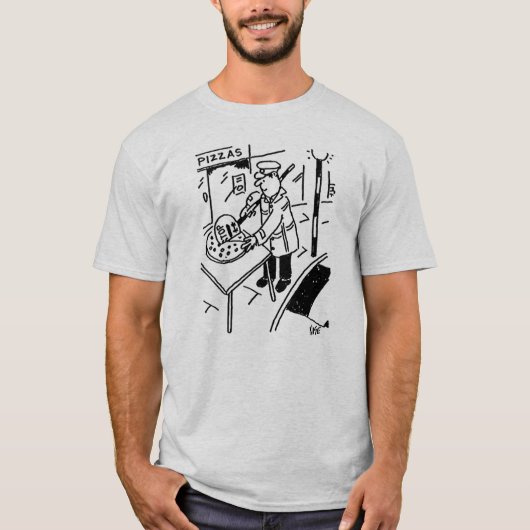 Het Man Lollipop plakt een Pizza Gebruikend zijn L T-shirt (Voorkant)