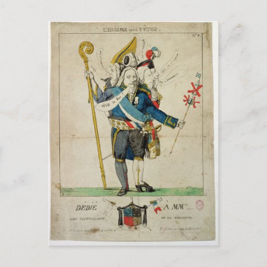 Het Man met zes hoofden, karikatuur van Charles Briefkaart (Voorkant)