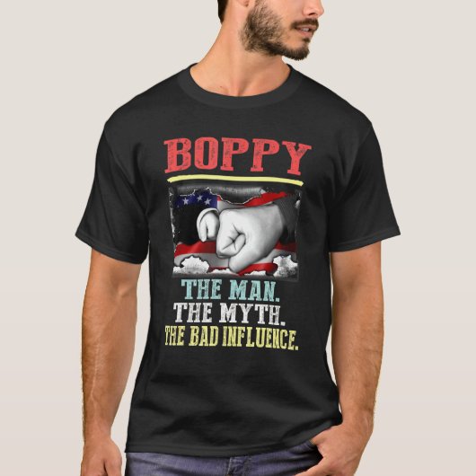 Het Man Myth Bad Influence -Amerikaans T-shirt (Voorkant)