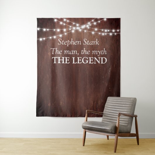 het Man Myth Legend Birthday Wood String Lights Wandkleed (In situ)