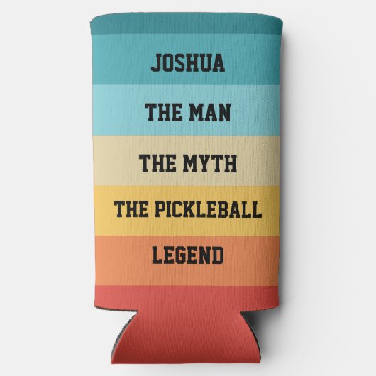 Het Man, Myth, Pickleball Legend Gepersonaliseerde Seltzer Blikjeskoeler (Achterkant)