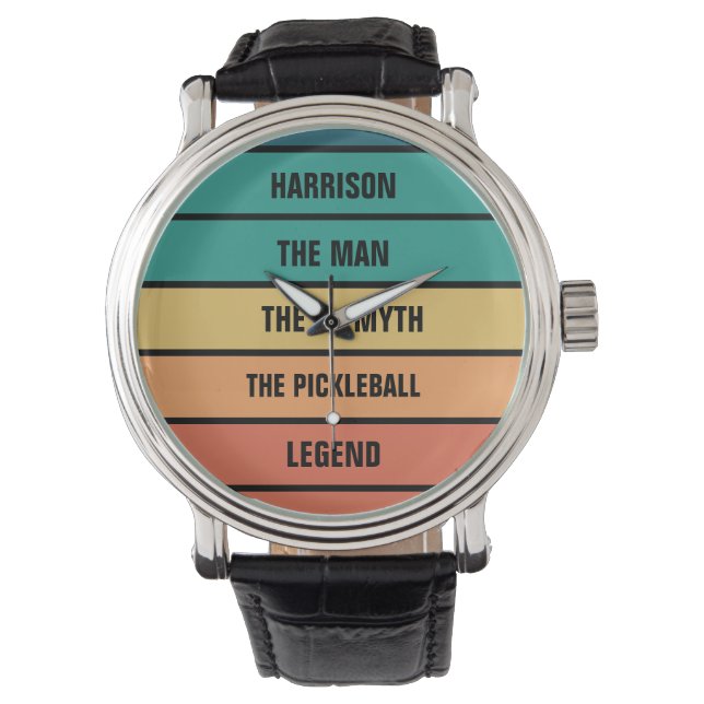 Het Man The Myth Pickleball Legend gepersonaliseer Horloge (Voorkant)