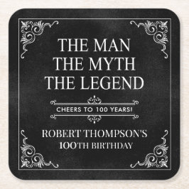 Het Man The Myth The Legend 100th Birthday Black Kartonnen Onderzetters