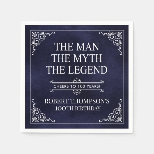 Het Man The Myth The Legend 100th Birthday Blue Servet (Voorkant)